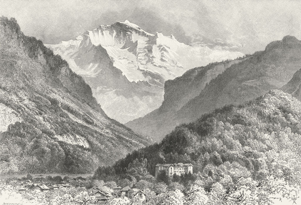 SWITZERLAND. Jungfrau, from Interlaken 1891 old antique vintage print picture